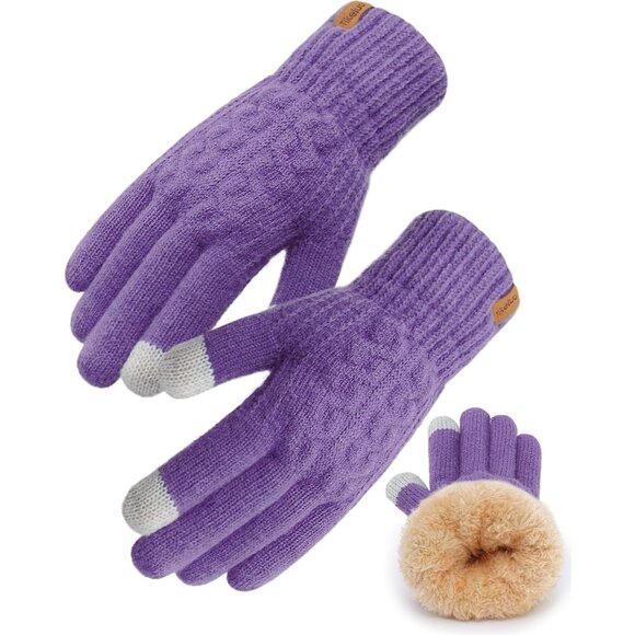 ⚡Women & Men Purple Winter Touch Screen Warm Thick Fleece Lined Knit Gloves - Picture 1 of 7